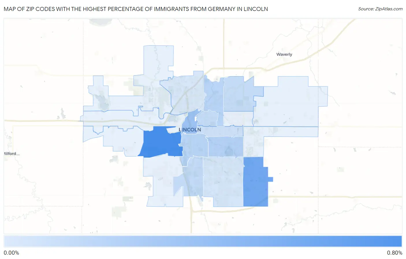 Zip Codes with the Highest Percentage of Immigrants from Germany in Lincoln Map