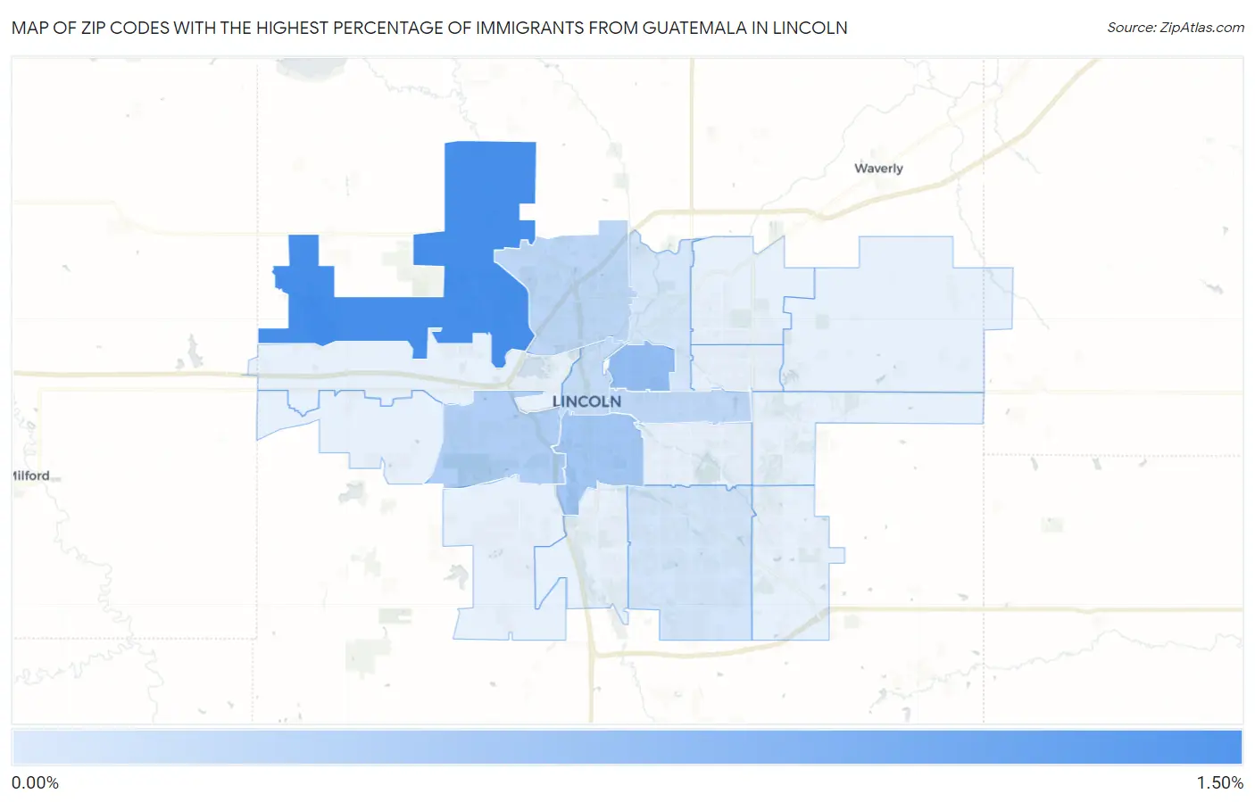 Zip Codes with the Highest Percentage of Immigrants from Guatemala in Lincoln Map
