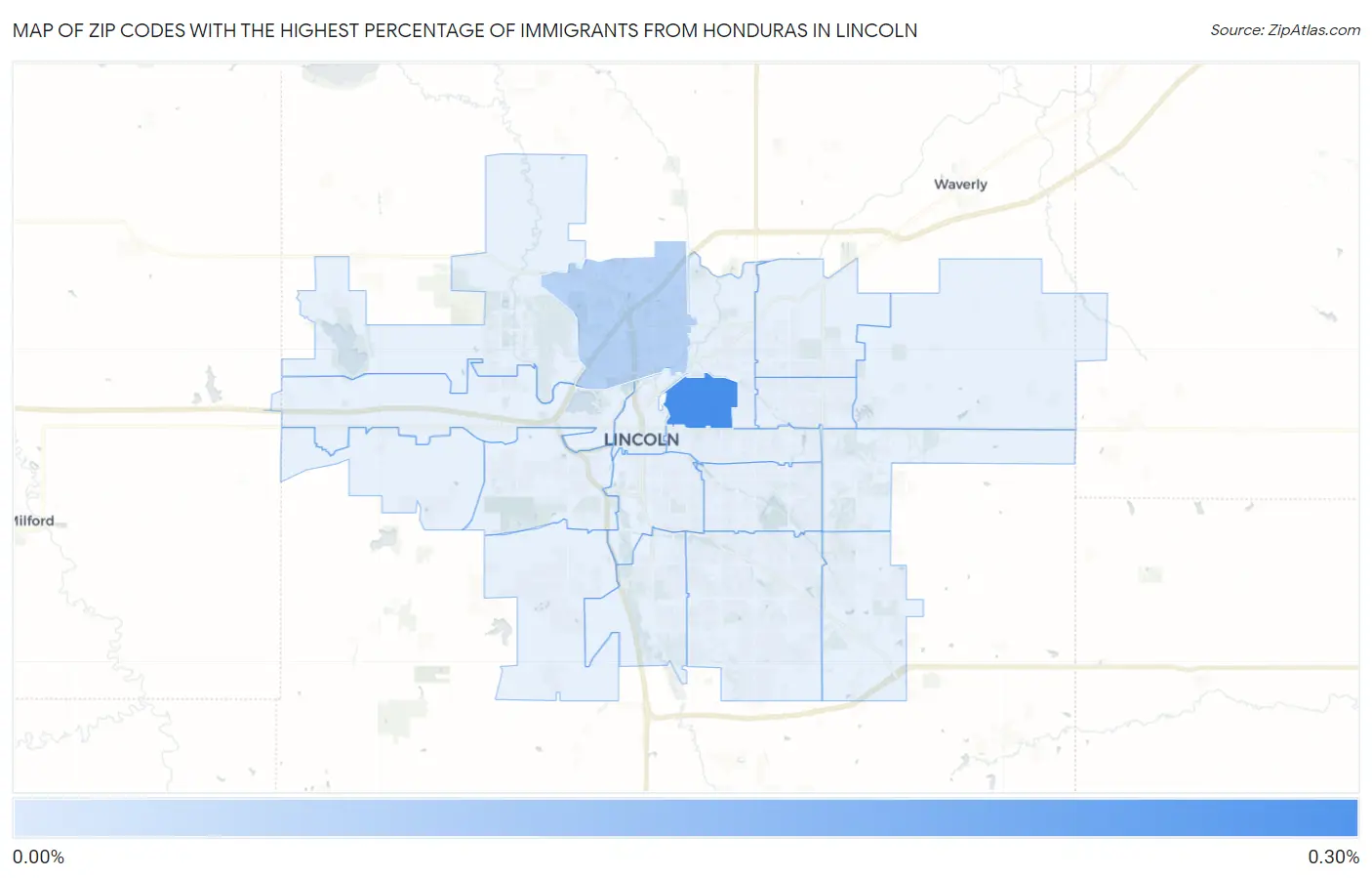Zip Codes with the Highest Percentage of Immigrants from Honduras in Lincoln Map