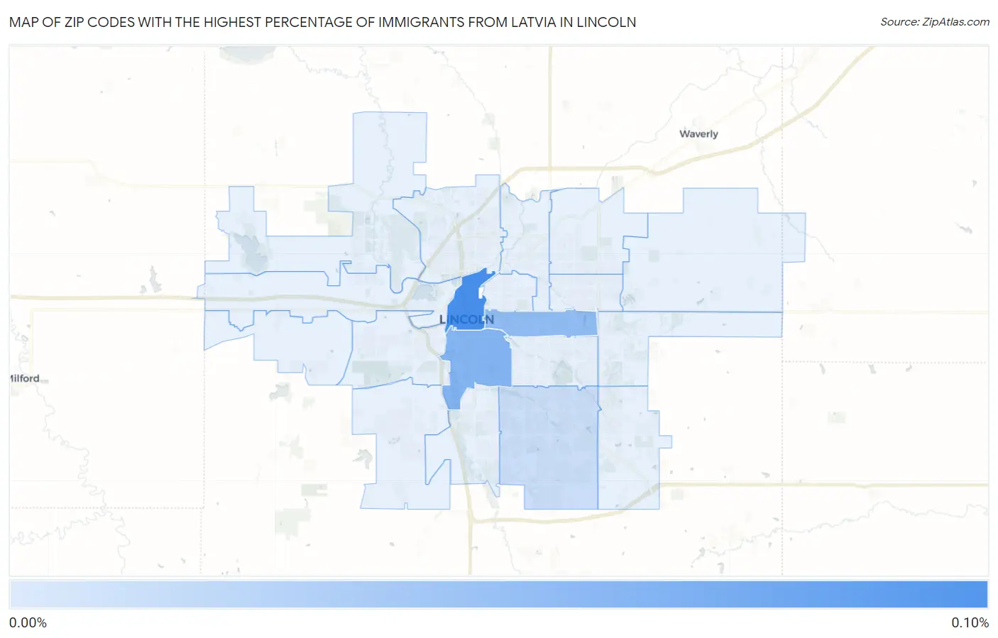 Zip Codes with the Highest Percentage of Immigrants from Latvia in Lincoln Map