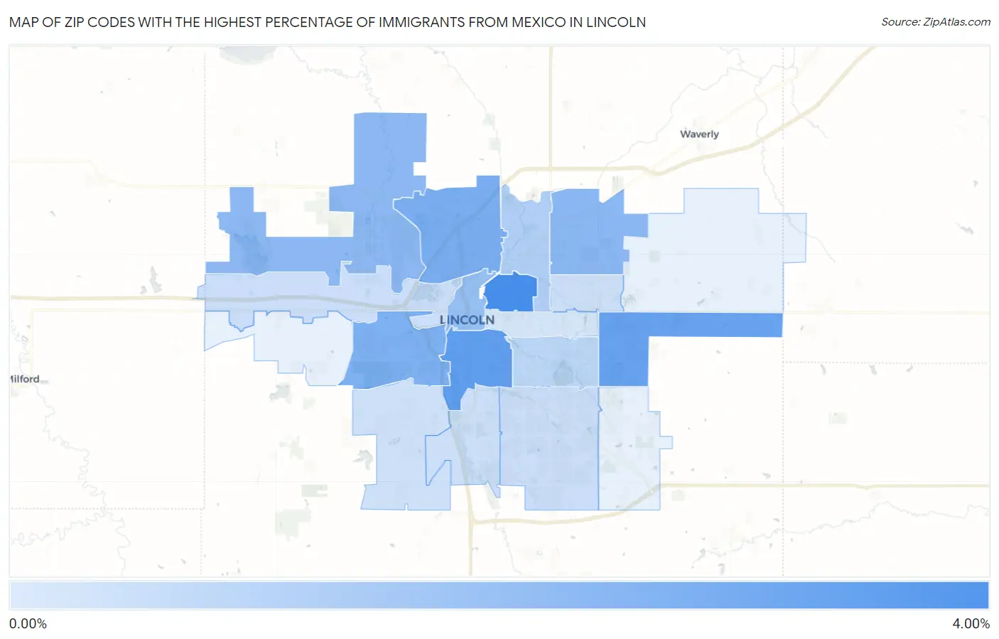 Zip Codes with the Highest Percentage of Immigrants from Mexico in Lincoln Map