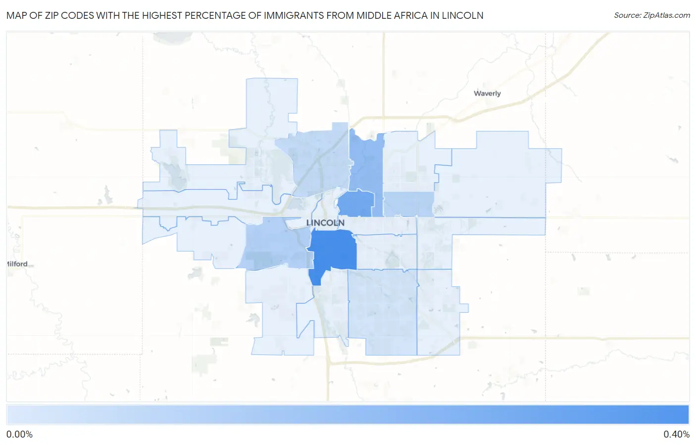 Zip Codes with the Highest Percentage of Immigrants from Middle Africa in Lincoln Map