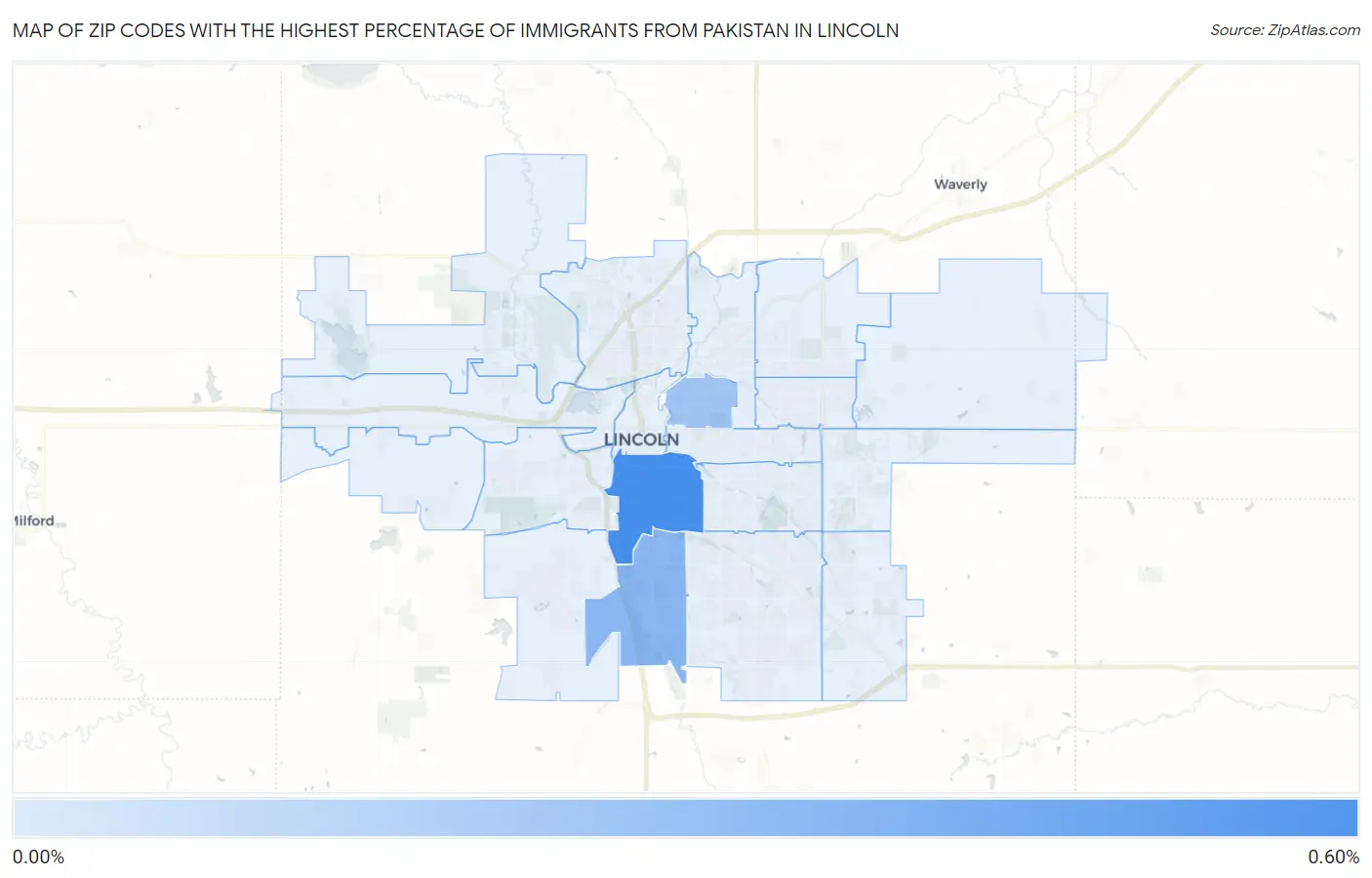 Zip Codes with the Highest Percentage of Immigrants from Pakistan in Lincoln Map