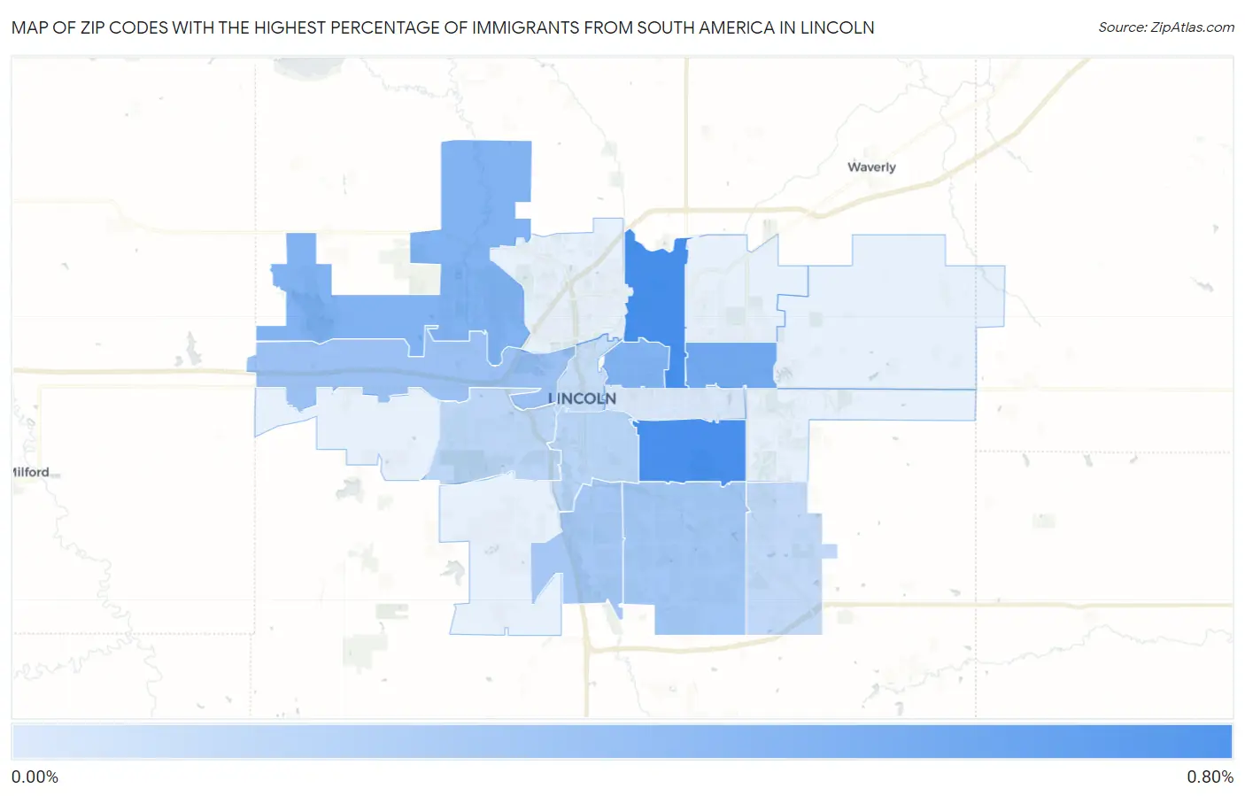 Zip Codes with the Highest Percentage of Immigrants from South America in Lincoln Map