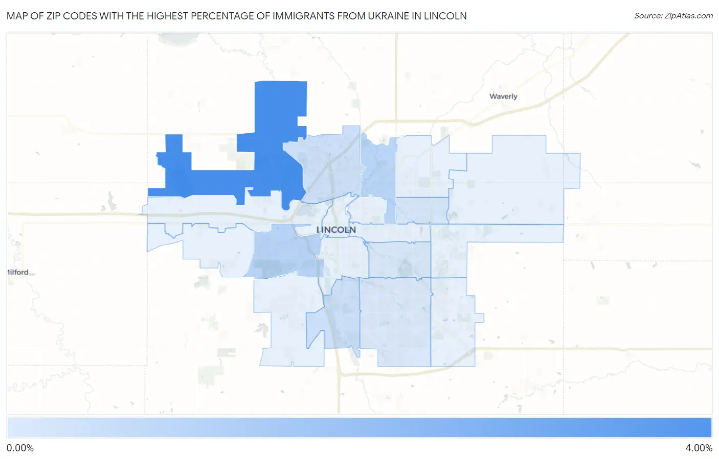 Zip Codes with the Highest Percentage of Immigrants from Ukraine in Lincoln Map