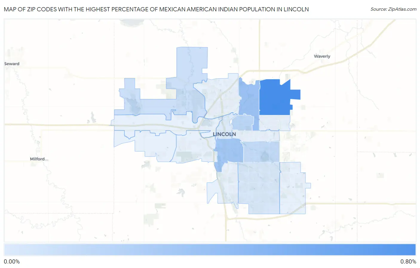 Zip Codes with the Highest Percentage of Mexican American Indian Population in Lincoln Map