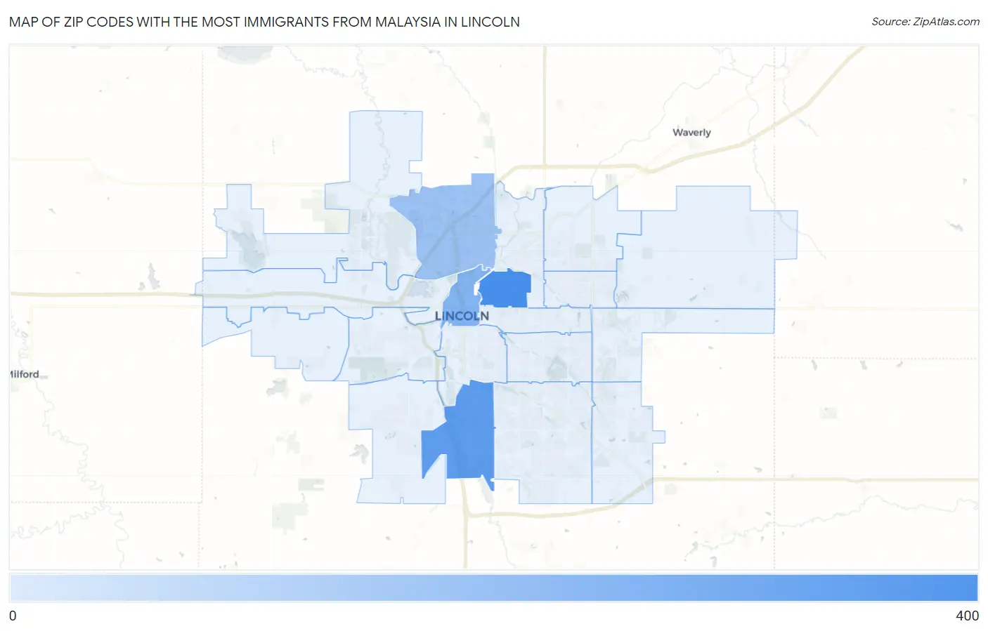 Zip Codes with the Most Immigrants from Malaysia in Lincoln Map