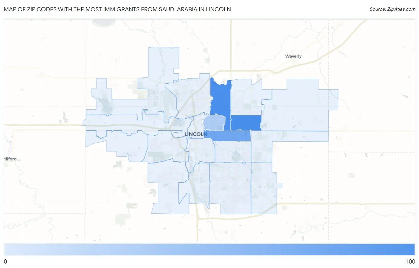 Zip Codes with the Most Immigrants from Saudi Arabia in Lincoln Map