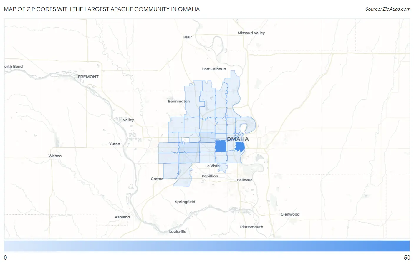 Zip Codes with the Largest Apache Community in Omaha Map