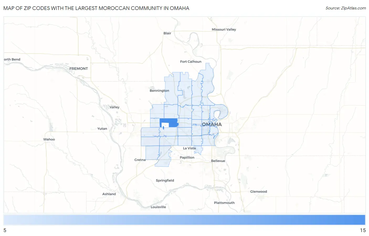Zip Codes with the Largest Moroccan Community in Omaha Map