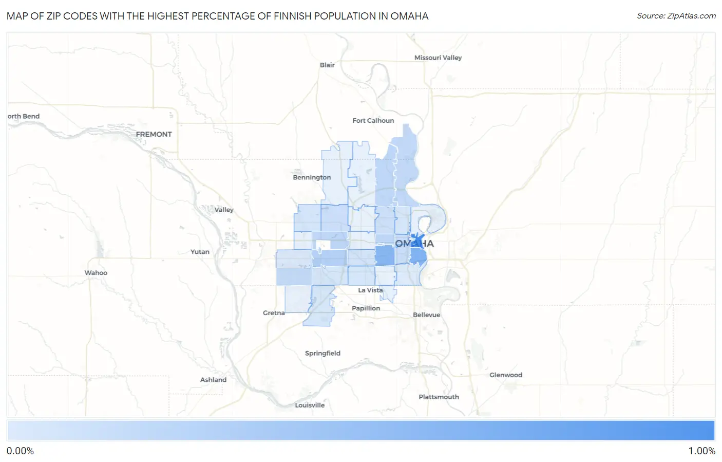 Zip Codes with the Highest Percentage of Finnish Population in Omaha Map