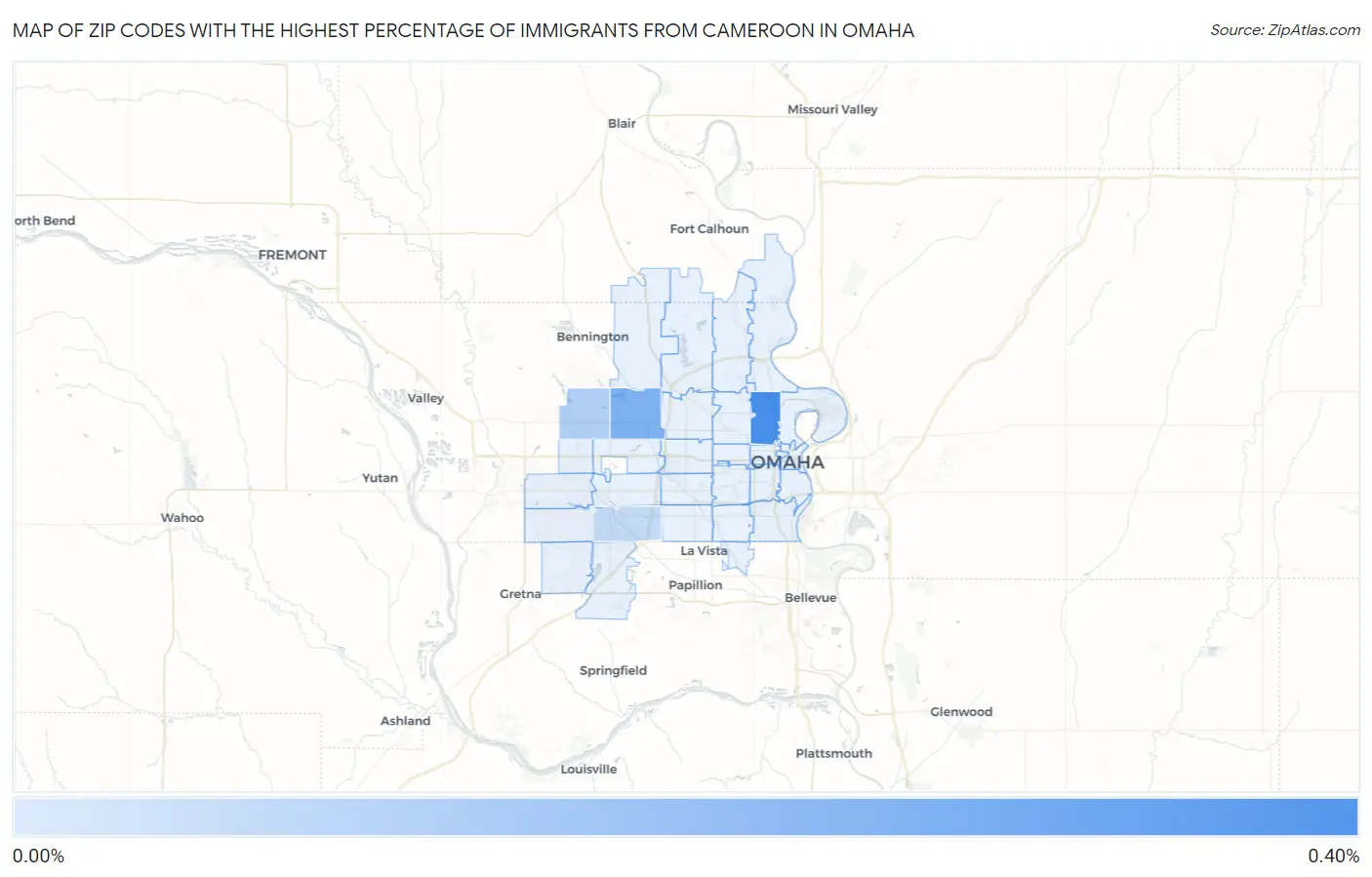 Zip Codes with the Highest Percentage of Immigrants from Cameroon in Omaha Map