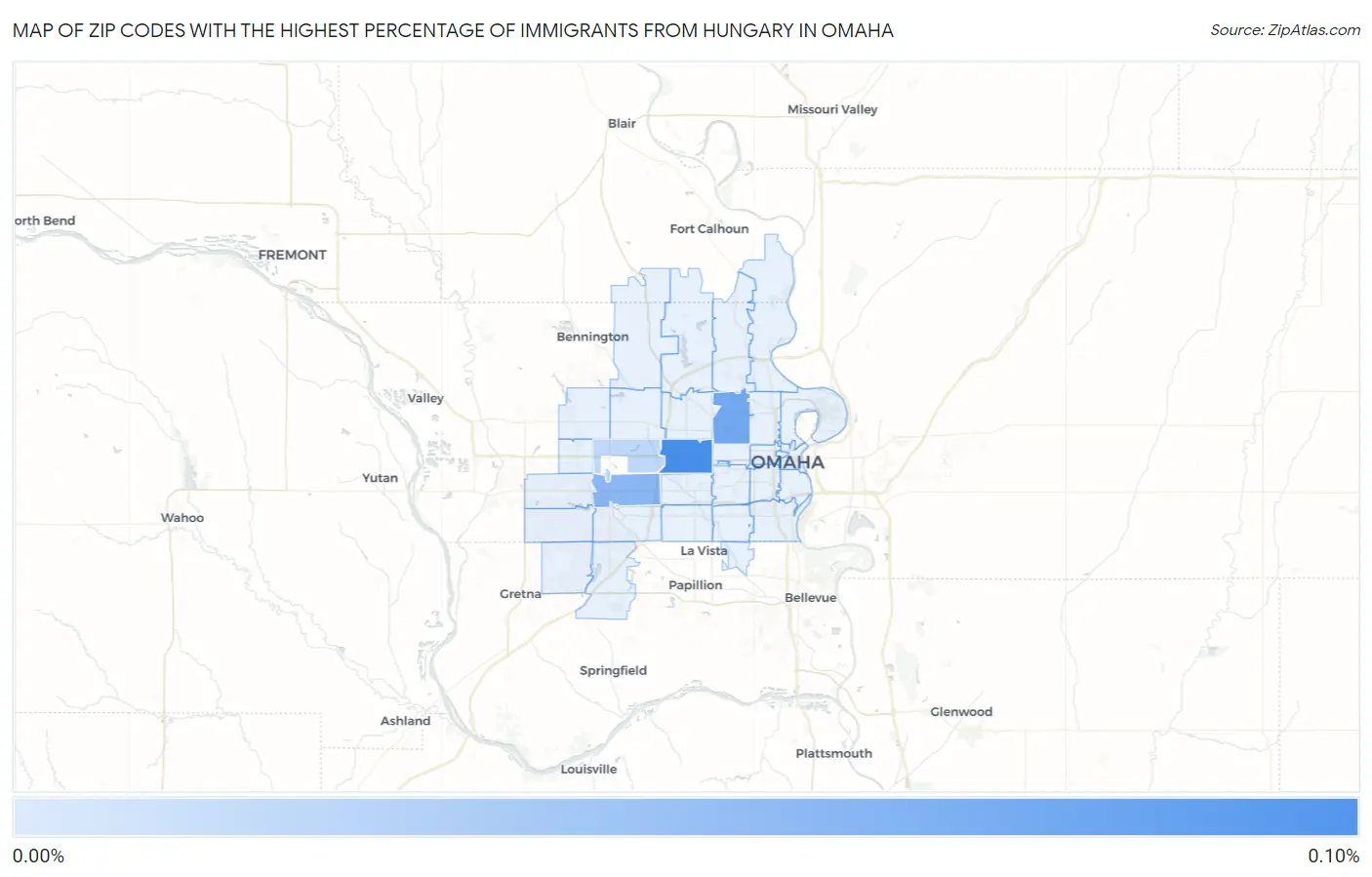 Zip Codes with the Highest Percentage of Immigrants from Hungary in Omaha Map