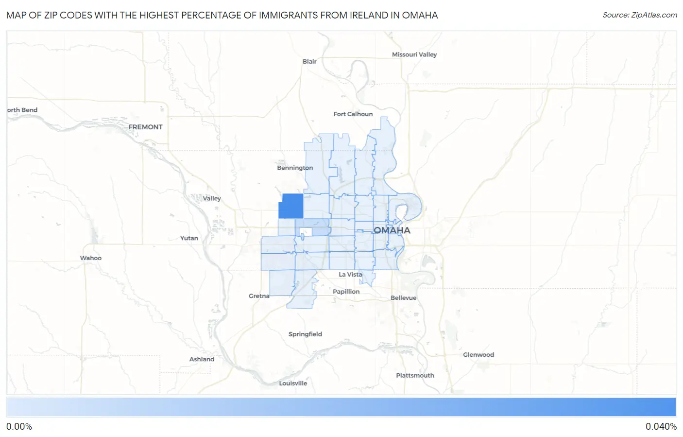 Zip Codes with the Highest Percentage of Immigrants from Ireland in Omaha Map