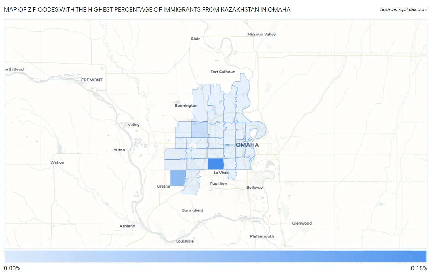Zip Codes with the Highest Percentage of Immigrants from Kazakhstan in Omaha Map