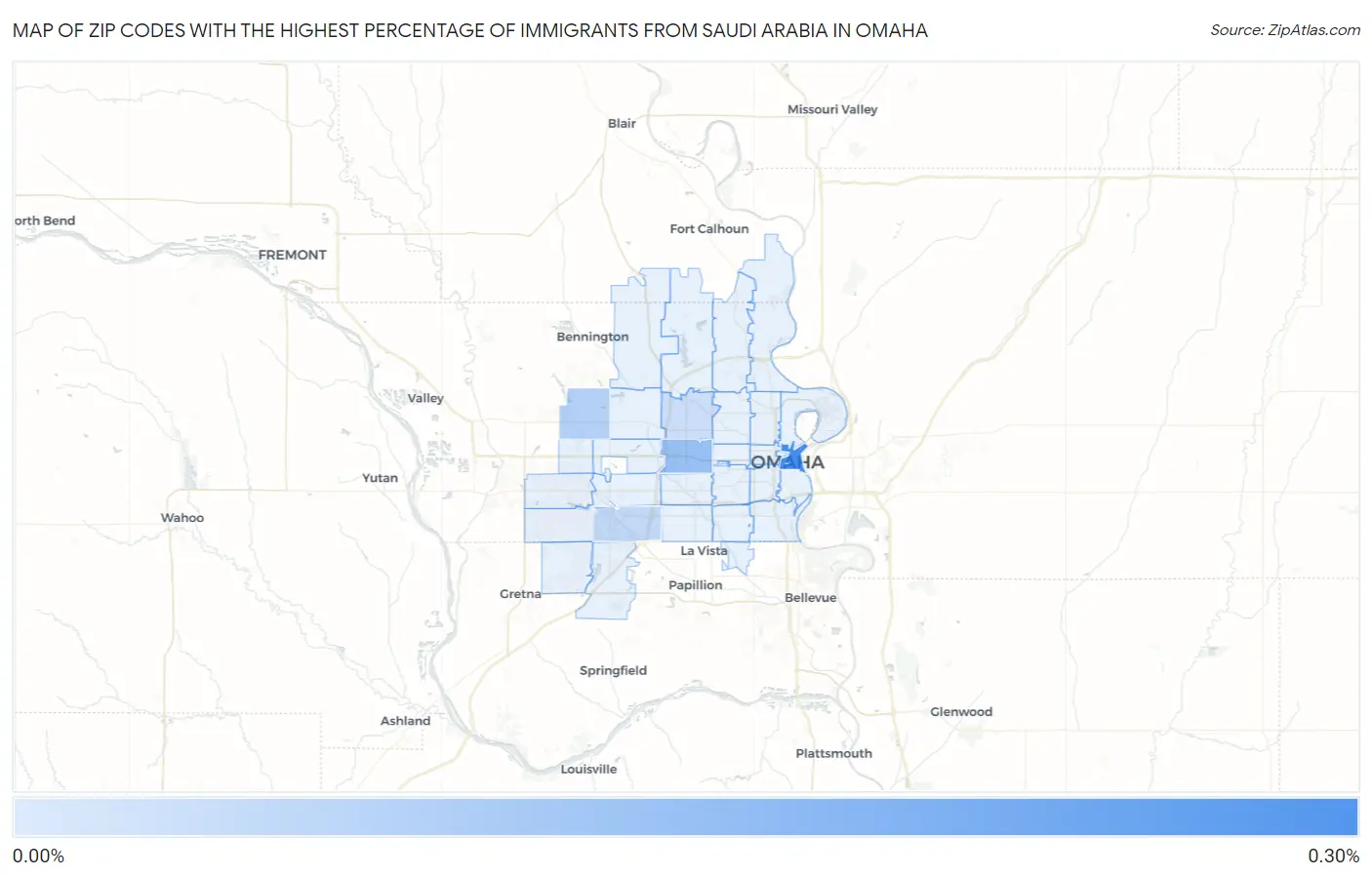 Zip Codes with the Highest Percentage of Immigrants from Saudi Arabia in Omaha Map