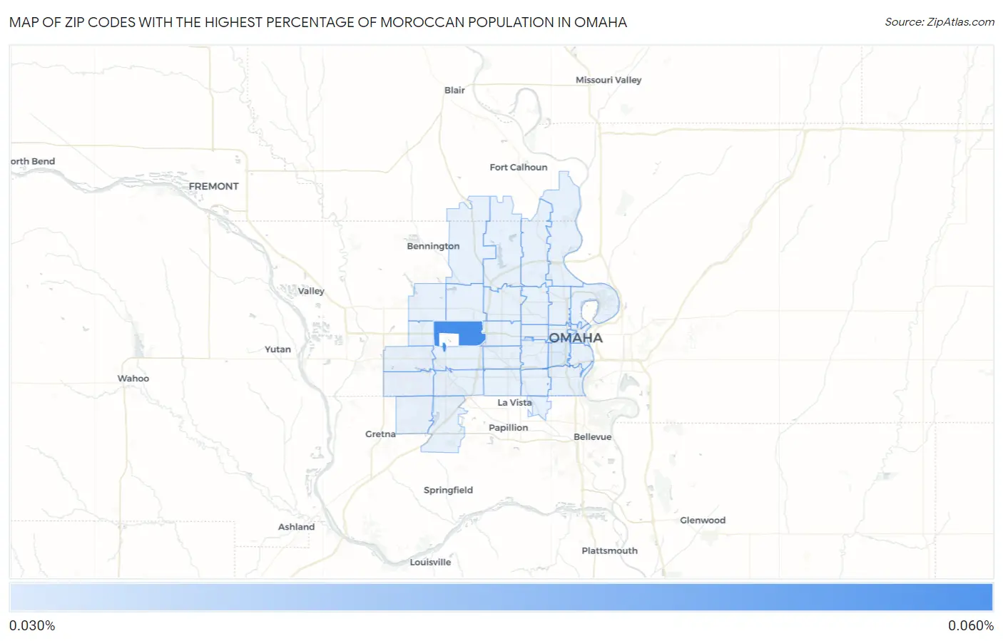 Zip Codes with the Highest Percentage of Moroccan Population in Omaha Map
