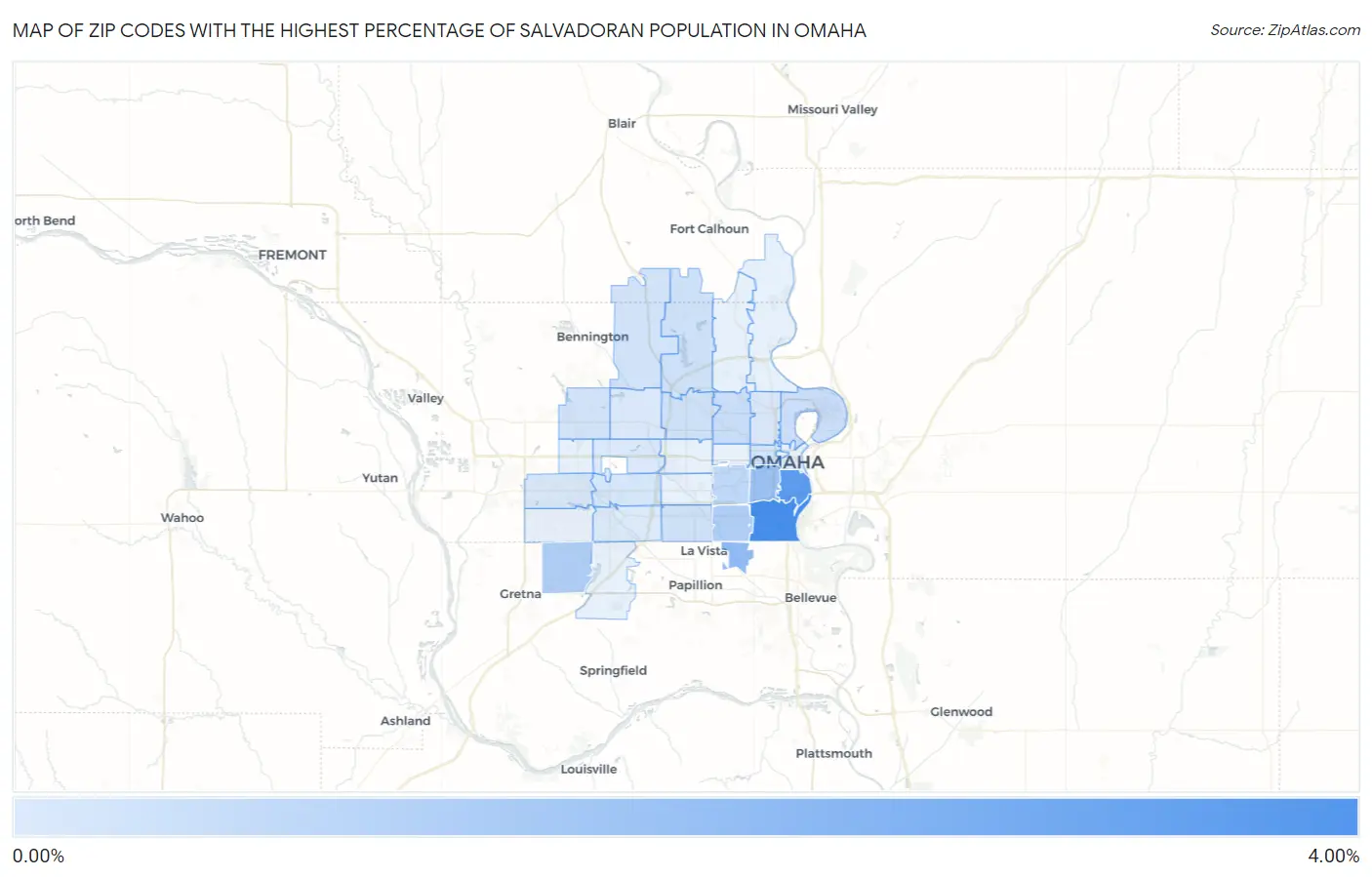 Zip Codes with the Highest Percentage of Salvadoran Population in Omaha Map