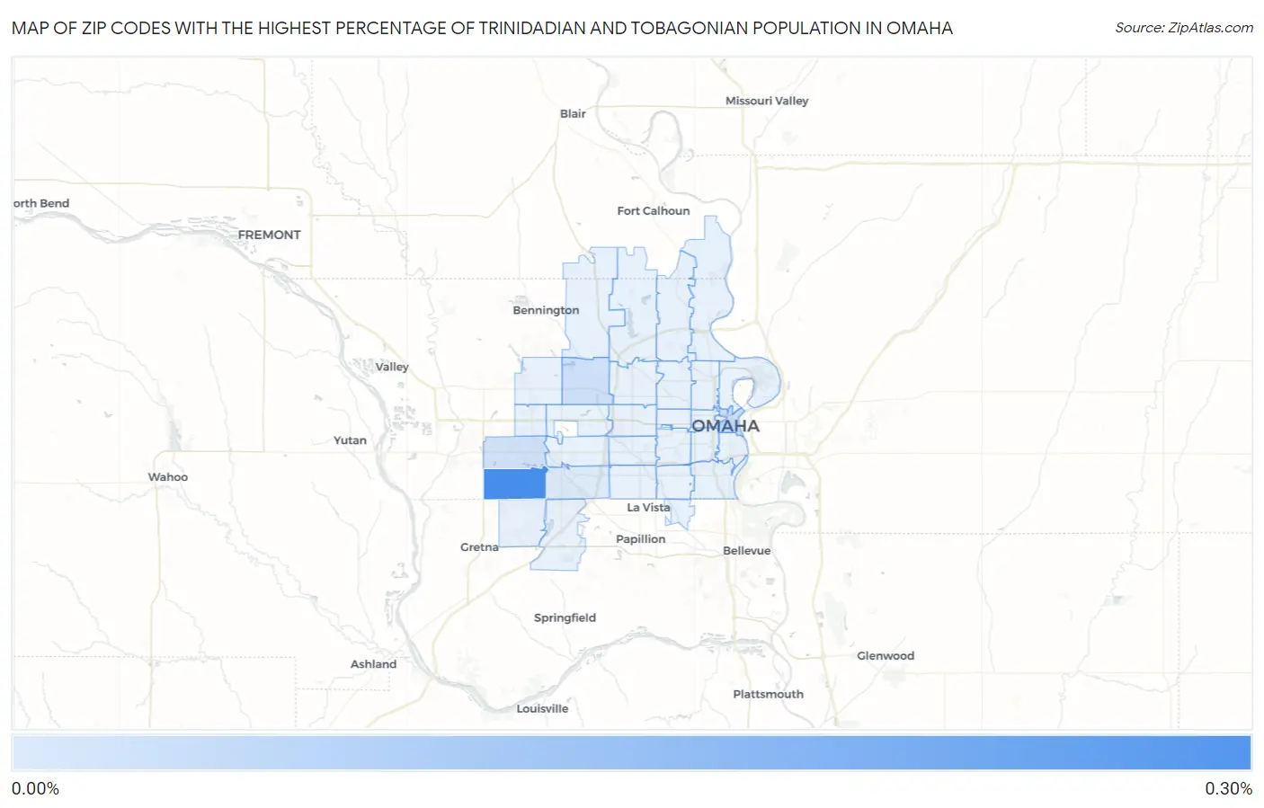 Zip Codes with the Highest Percentage of Trinidadian and Tobagonian Population in Omaha Map