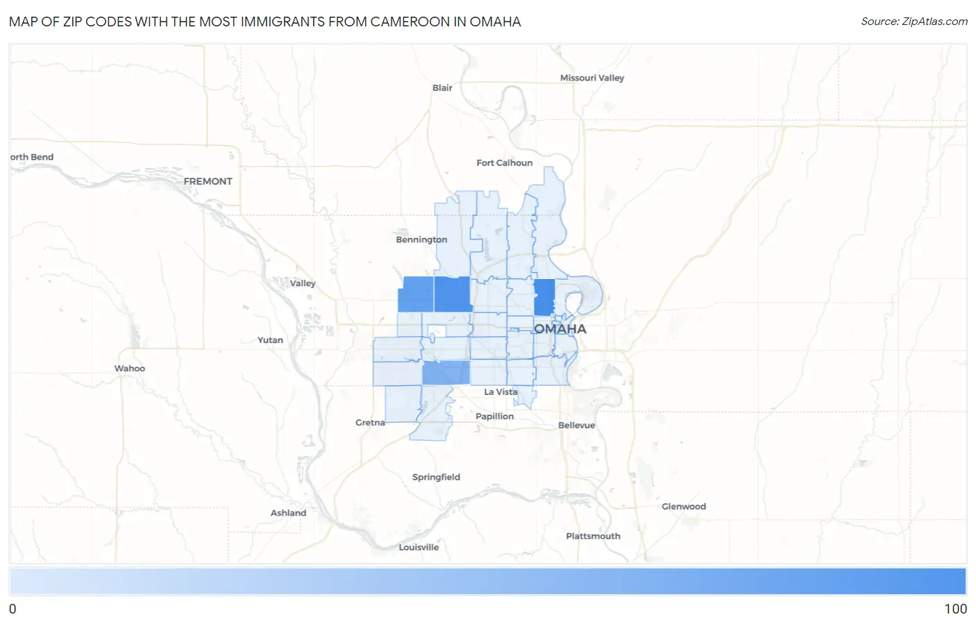 Zip Codes with the Most Immigrants from Cameroon in Omaha Map