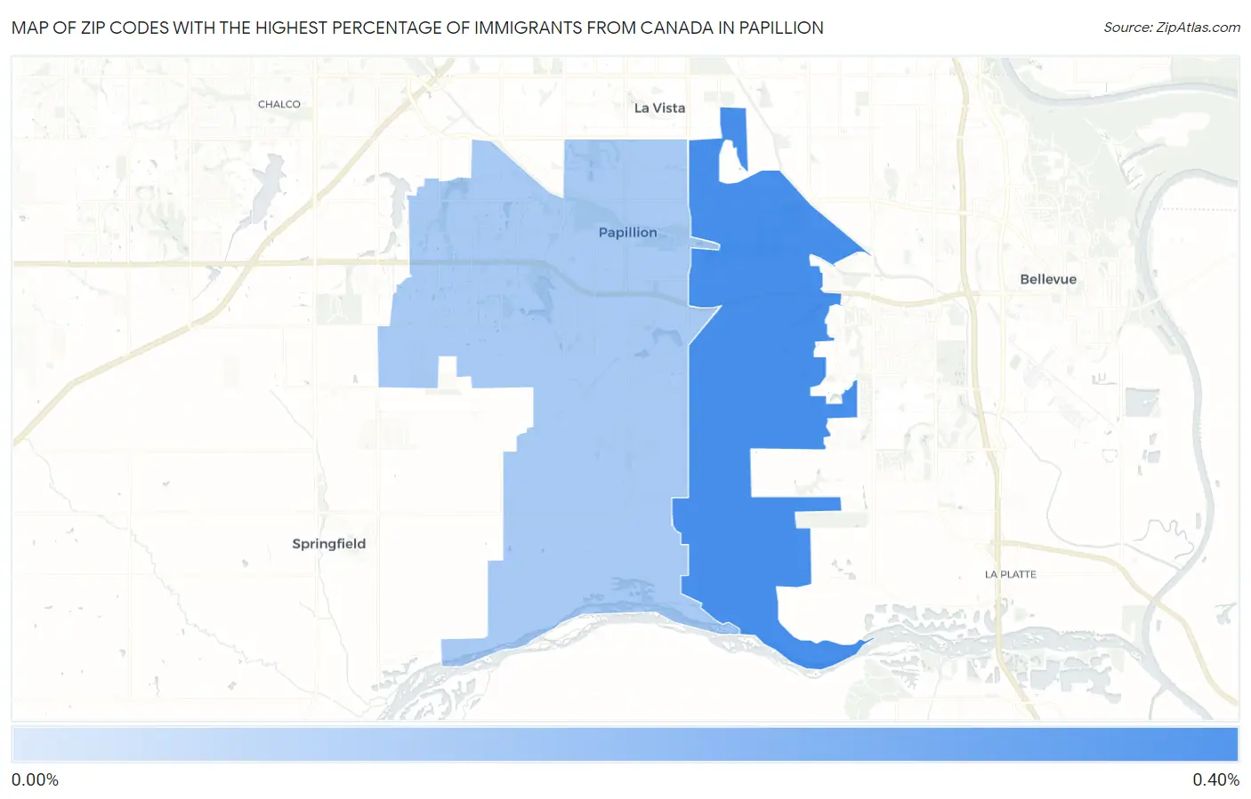Zip Codes with the Highest Percentage of Immigrants from Canada in Papillion Map