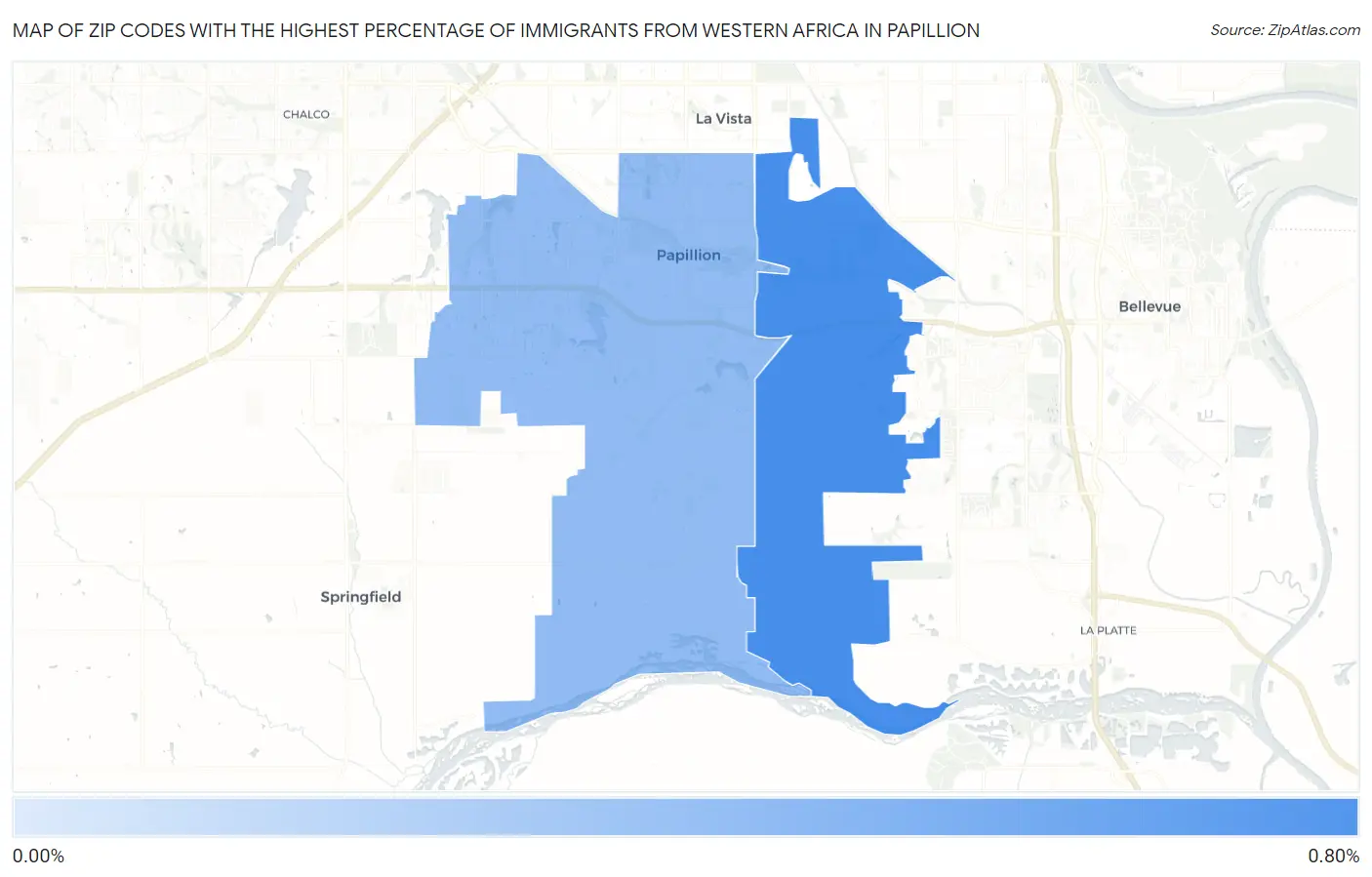 Zip Codes with the Highest Percentage of Immigrants from Western Africa in Papillion Map