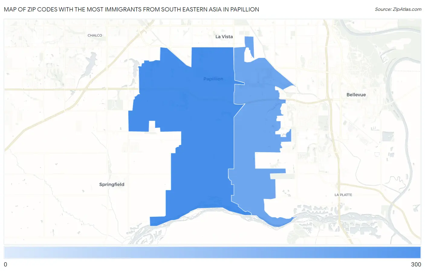 Zip Codes with the Most Immigrants from South Eastern Asia in Papillion Map