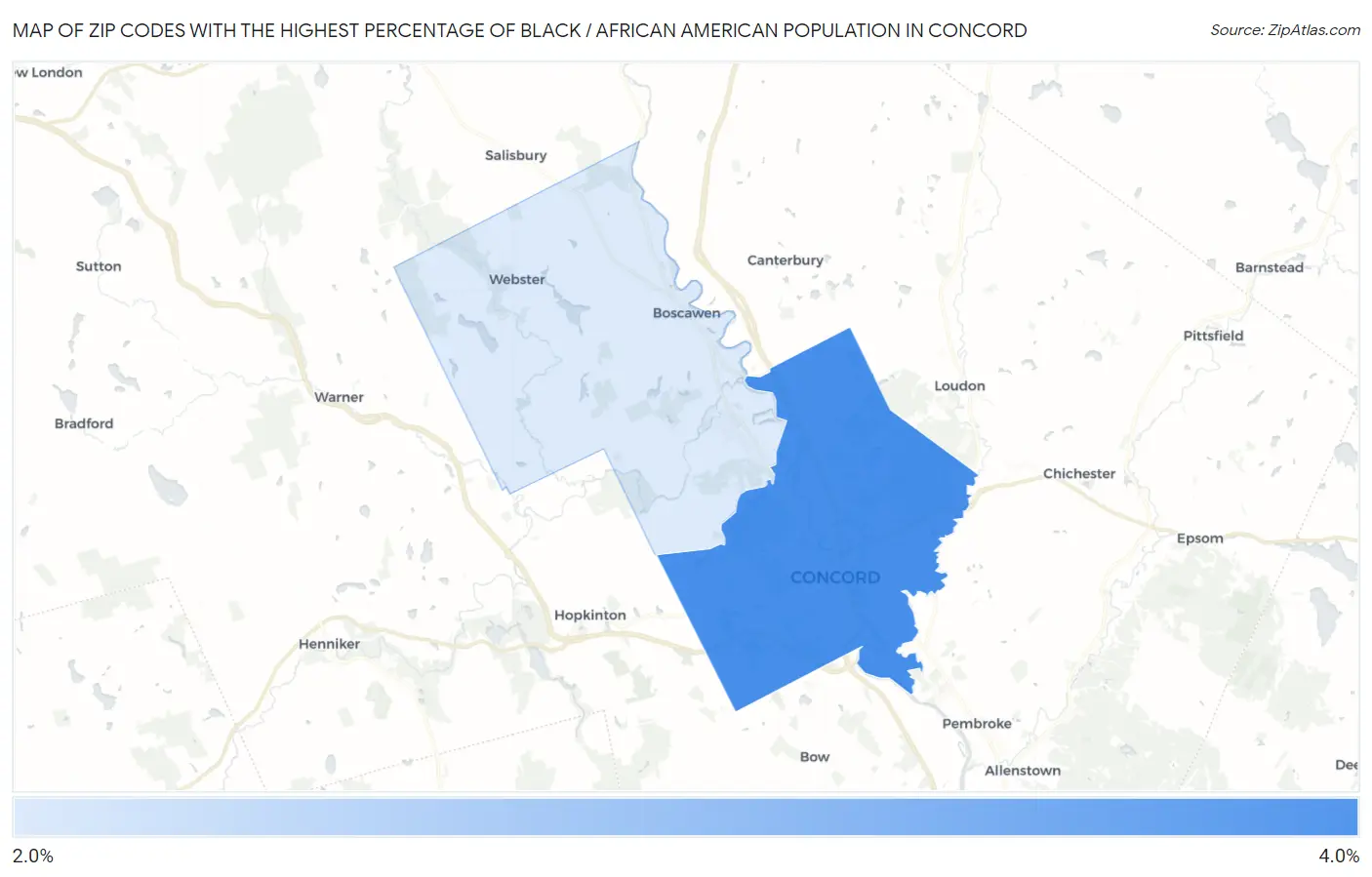 Zip Codes with the Highest Percentage of Black / African American Population in Concord Map