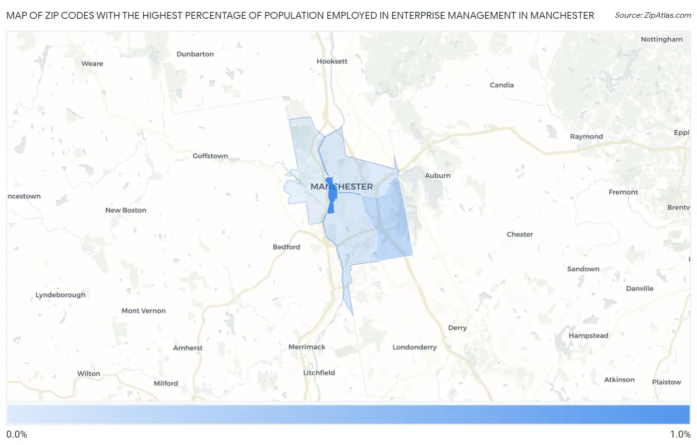 Zip Codes with the Highest Percentage of Population Employed in Enterprise Management in Manchester Map