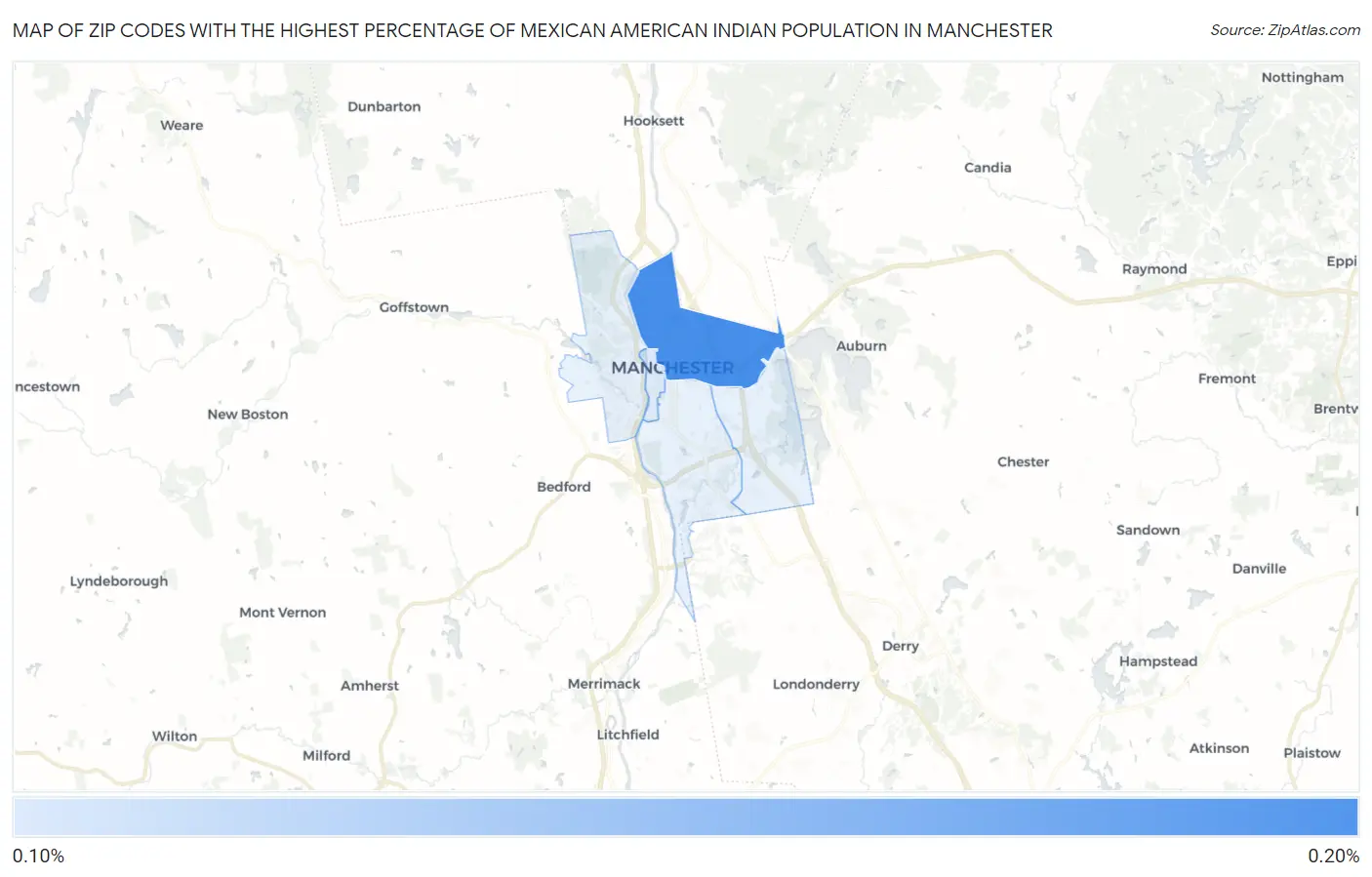 Zip Codes with the Highest Percentage of Mexican American Indian Population in Manchester Map