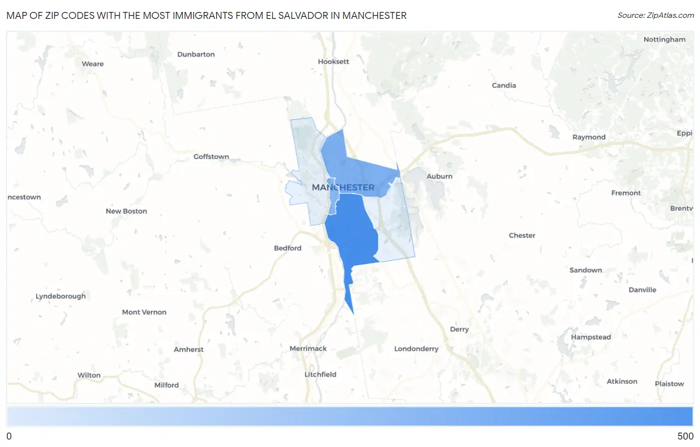 Zip Codes with the Most Immigrants from El Salvador in Manchester Map