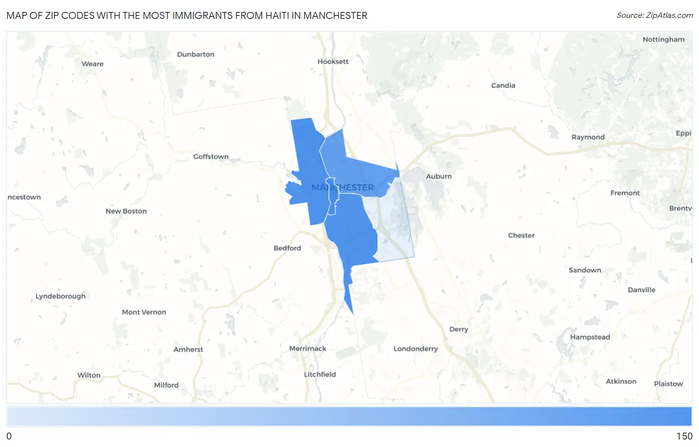 Zip Codes with the Most Immigrants from Haiti in Manchester Map