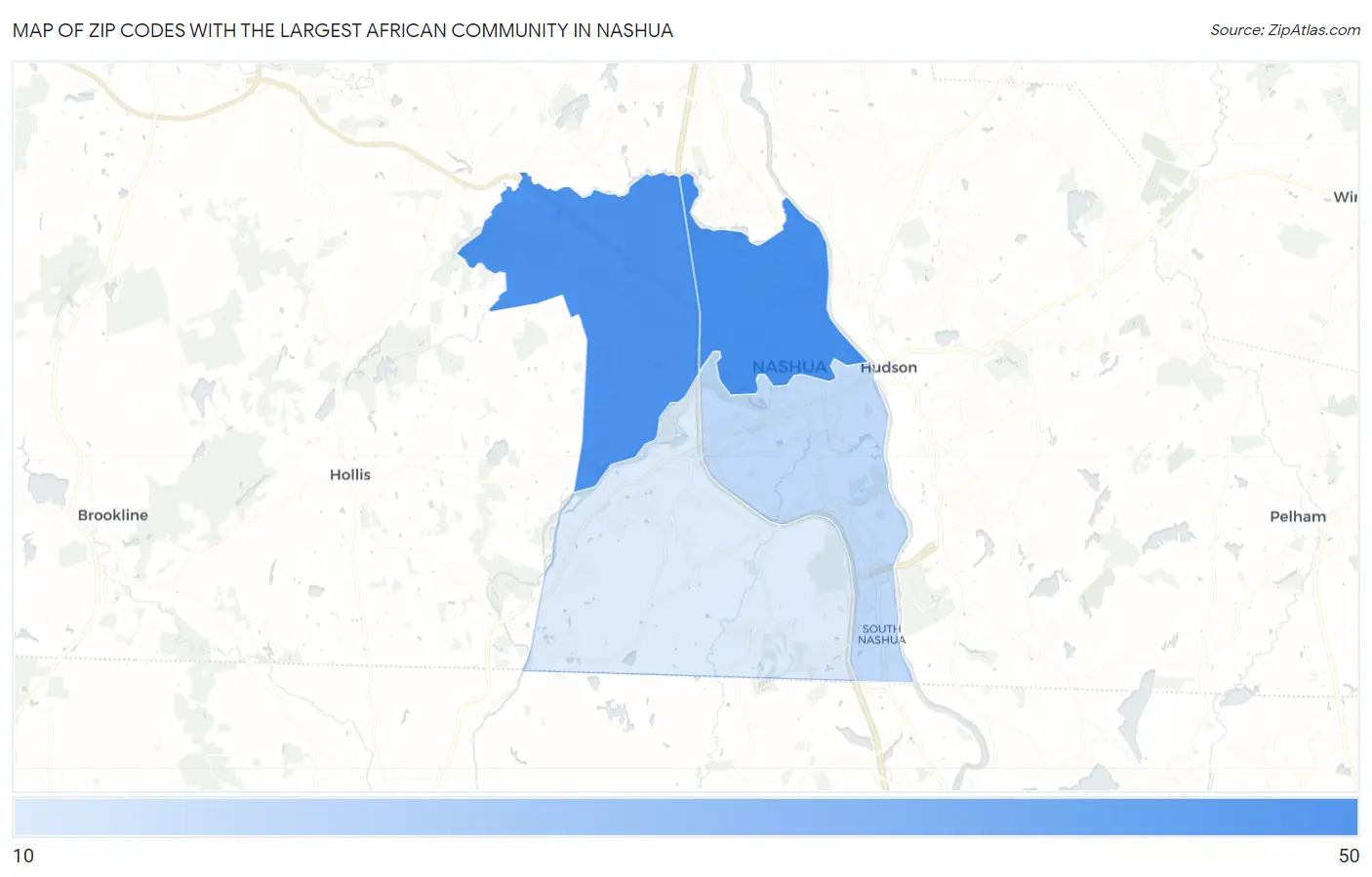 Zip Codes with the Largest African Community in Nashua Map