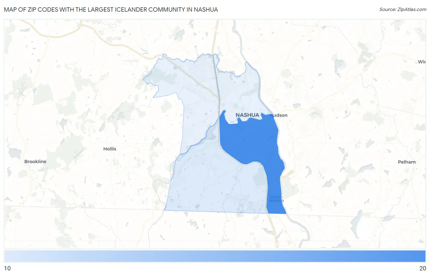 Zip Codes with the Largest Icelander Community in Nashua Map