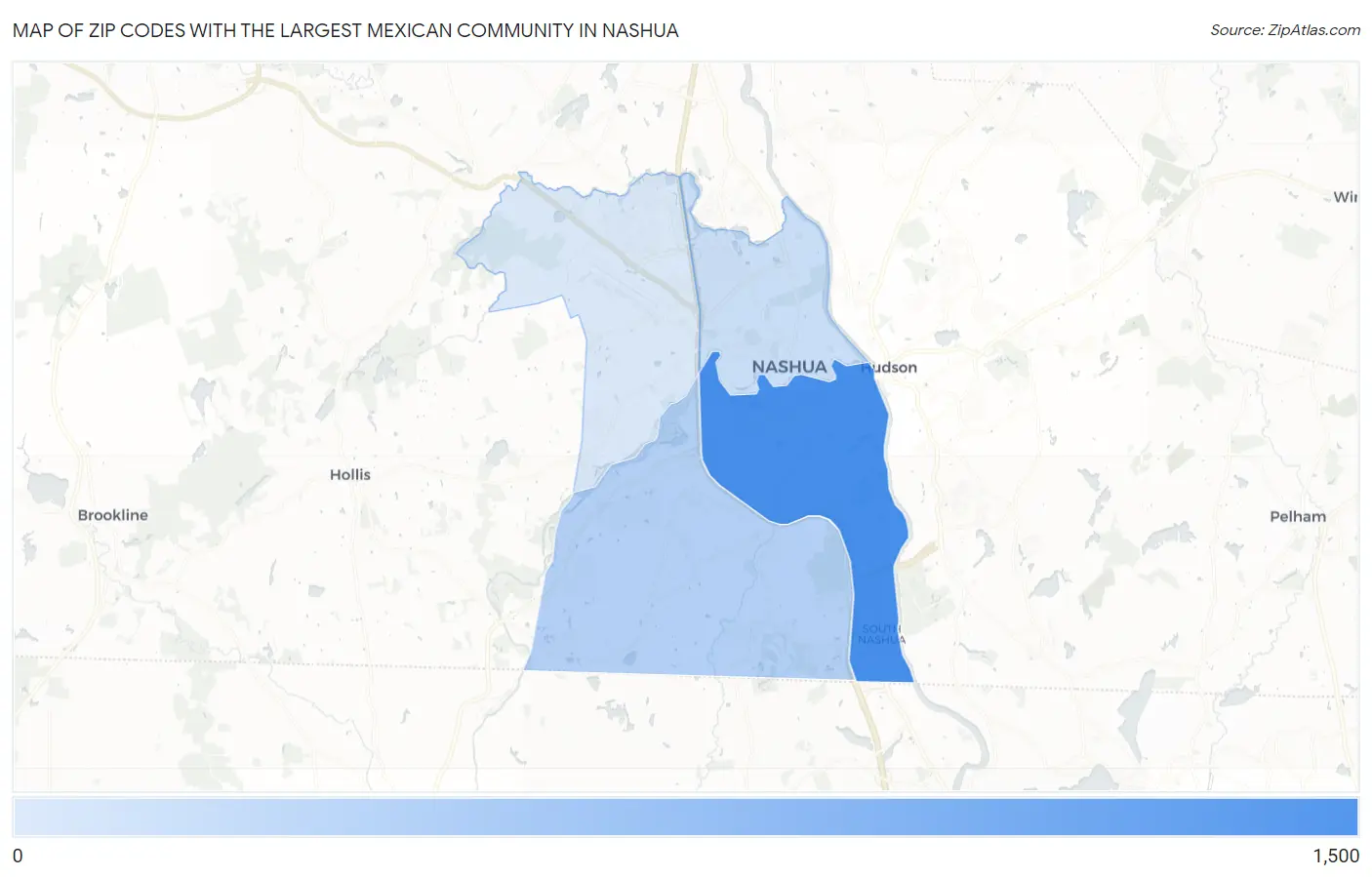 Zip Codes with the Largest Mexican Community in Nashua Map