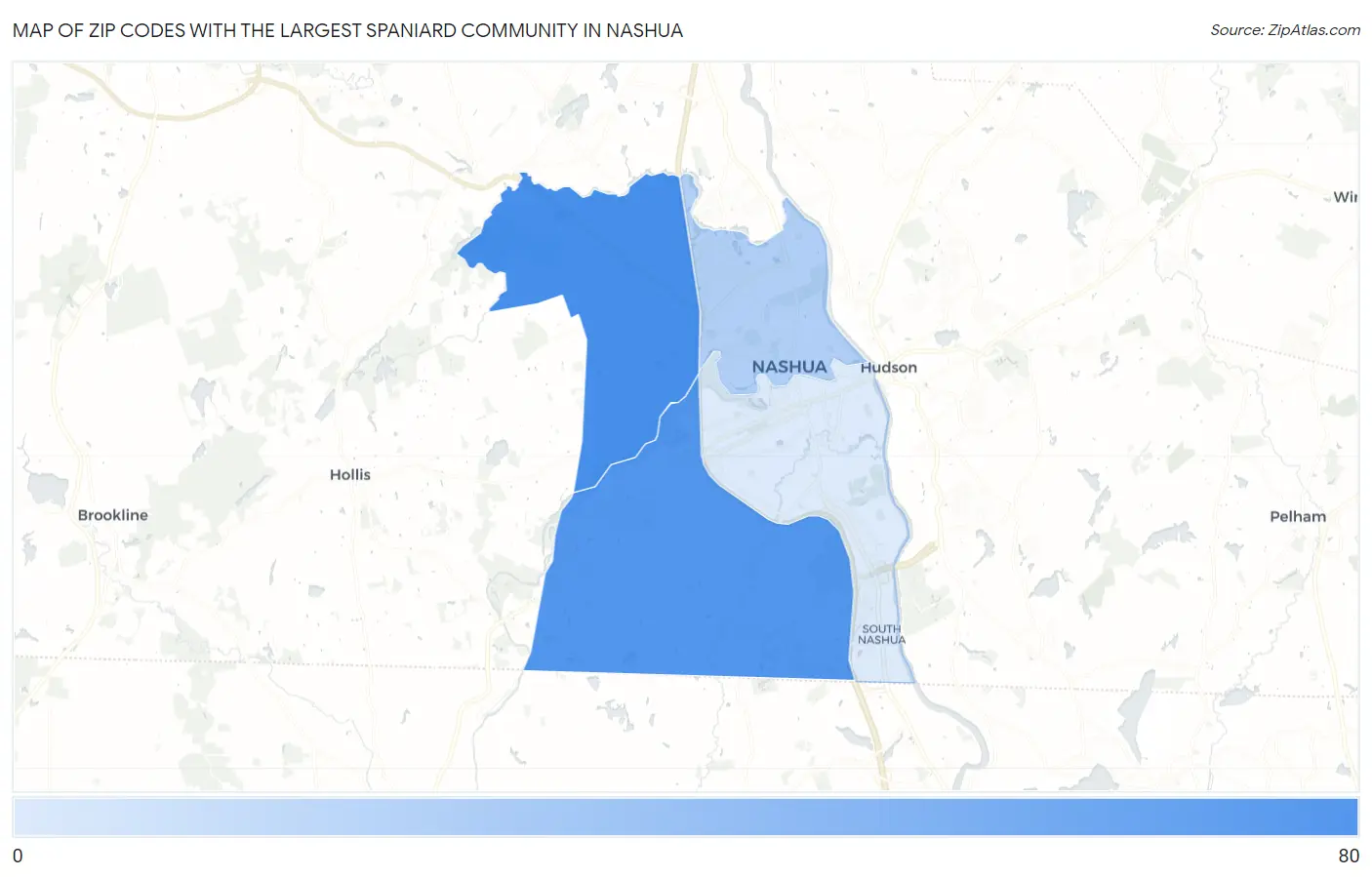 Zip Codes with the Largest Spaniard Community in Nashua Map