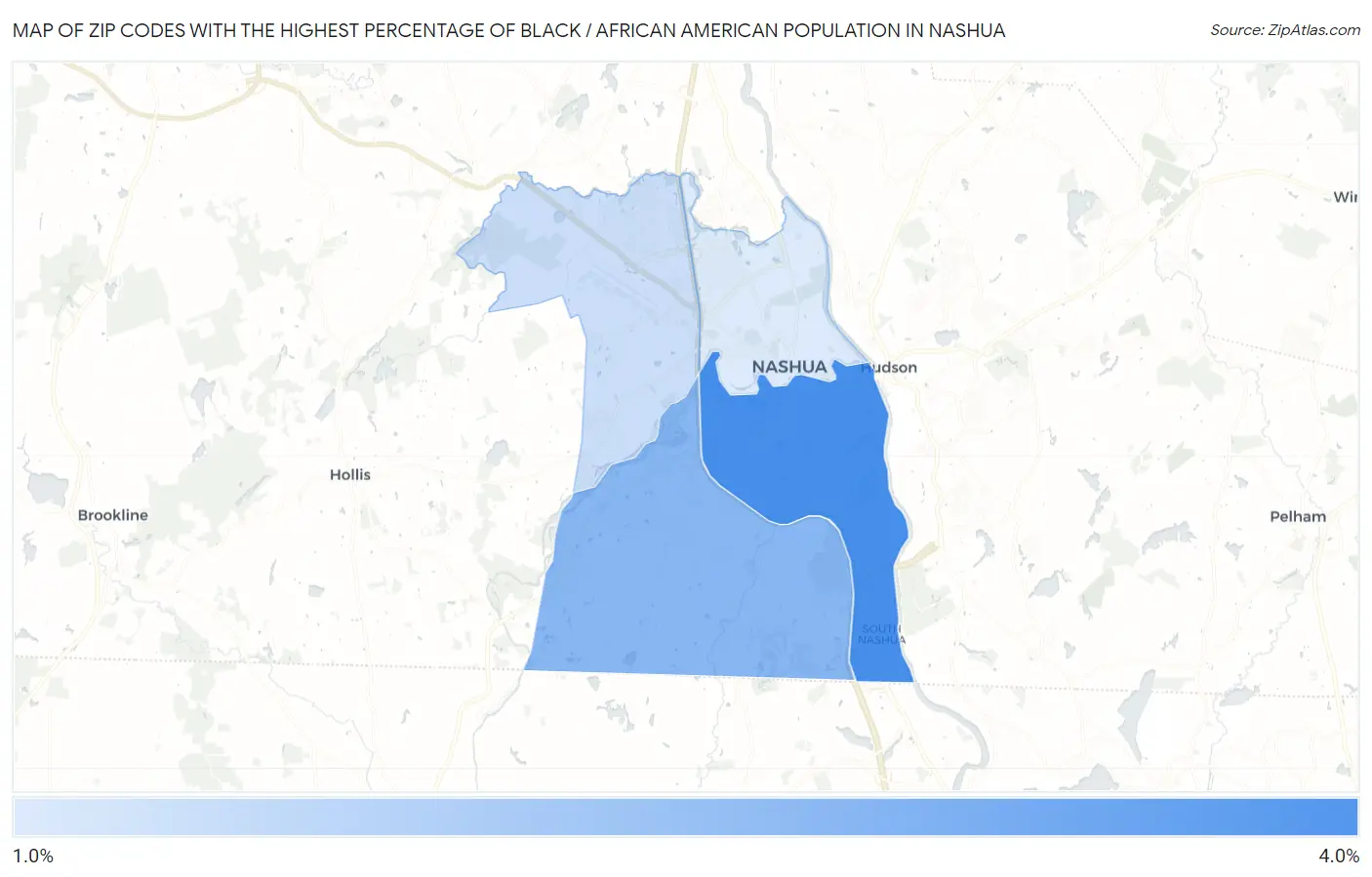 Zip Codes with the Highest Percentage of Black / African American Population in Nashua Map