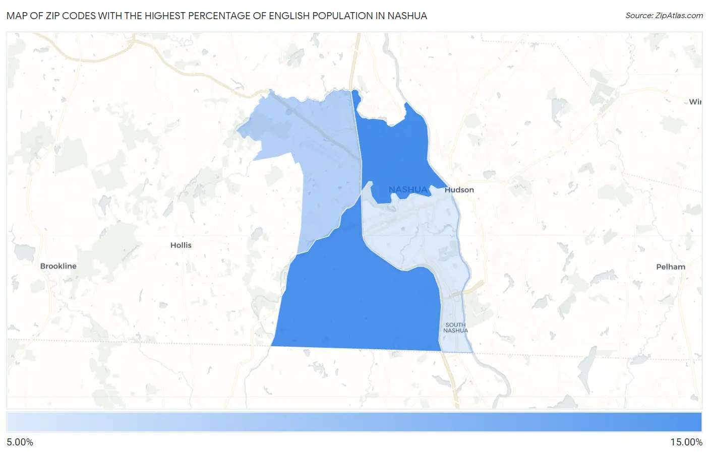 Zip Codes with the Highest Percentage of English Population in Nashua Map