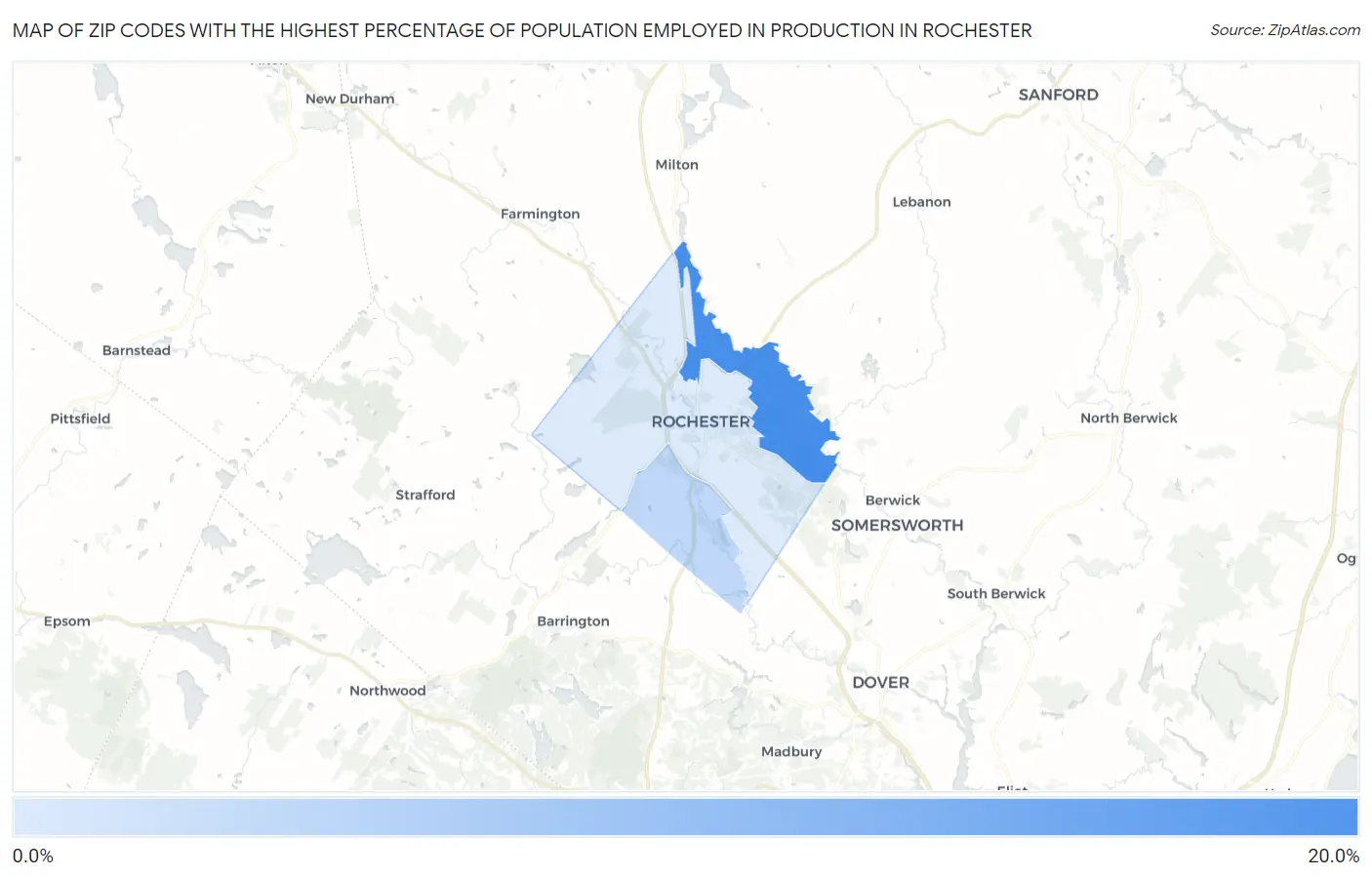 Zip Codes with the Highest Percentage of Population Employed in Production in Rochester Map