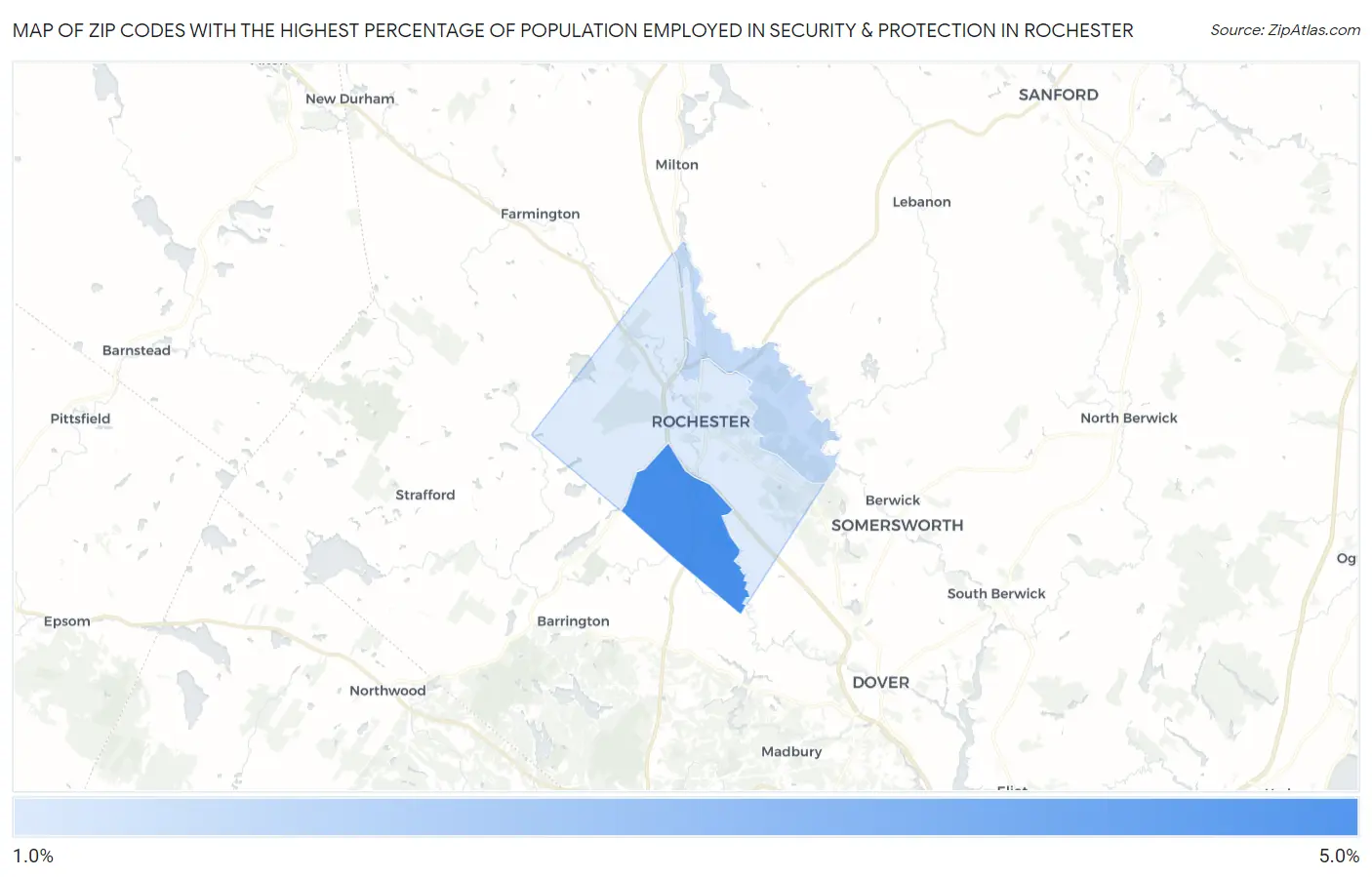 Zip Codes with the Highest Percentage of Population Employed in Security & Protection in Rochester Map