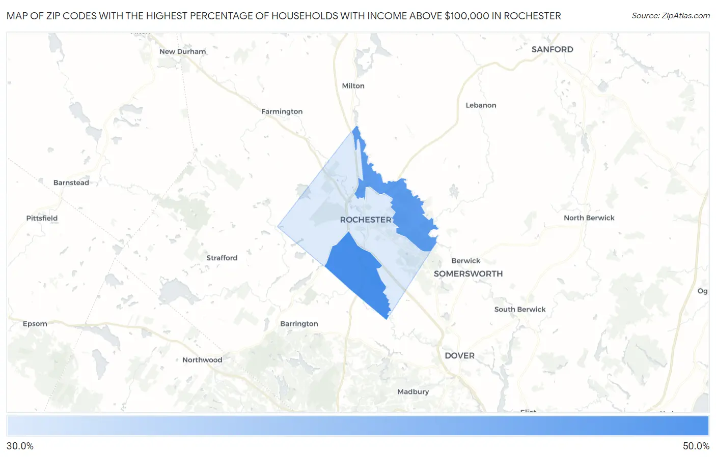 Zip Codes with the Highest Percentage of Households with Income Above $100,000 in Rochester Map