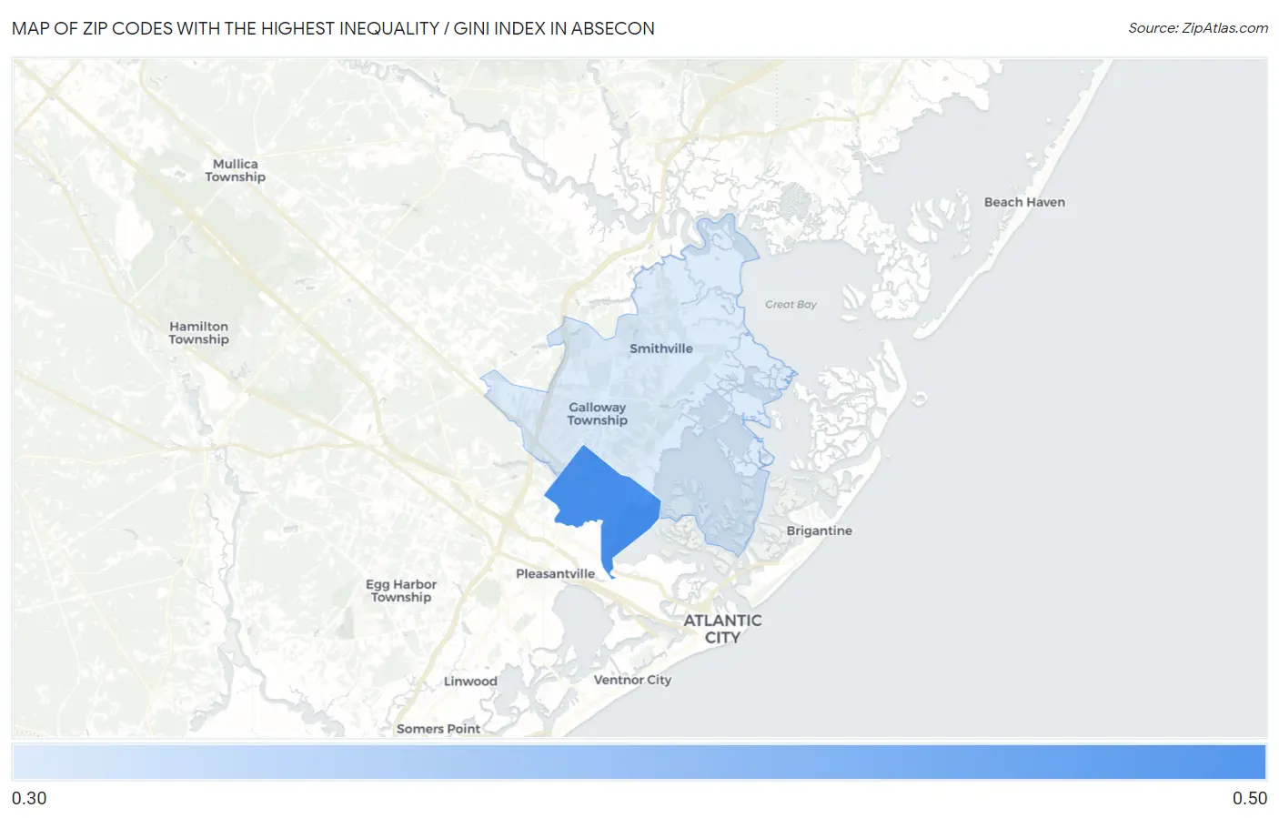 Zip Codes with the Highest Inequality / Gini Index in Absecon Map