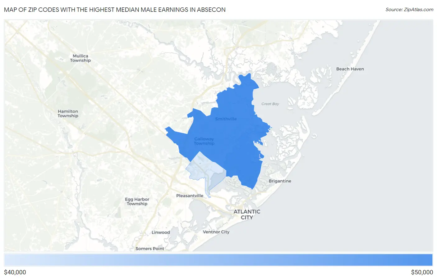 Zip Codes with the Highest Median Male Earnings in Absecon Map