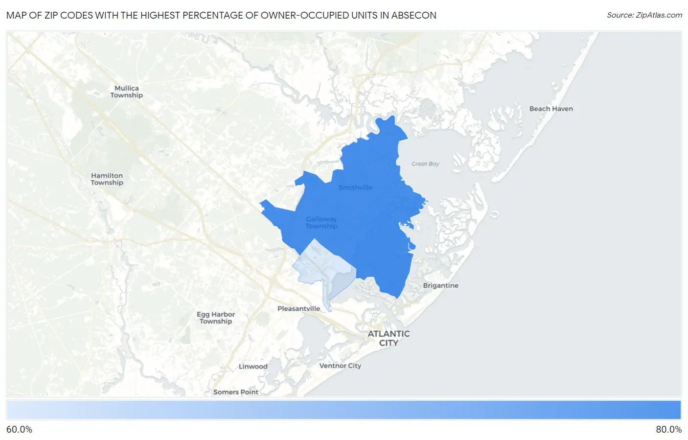 Zip Codes with the Highest Percentage of Owner-Occupied Units in Absecon Map
