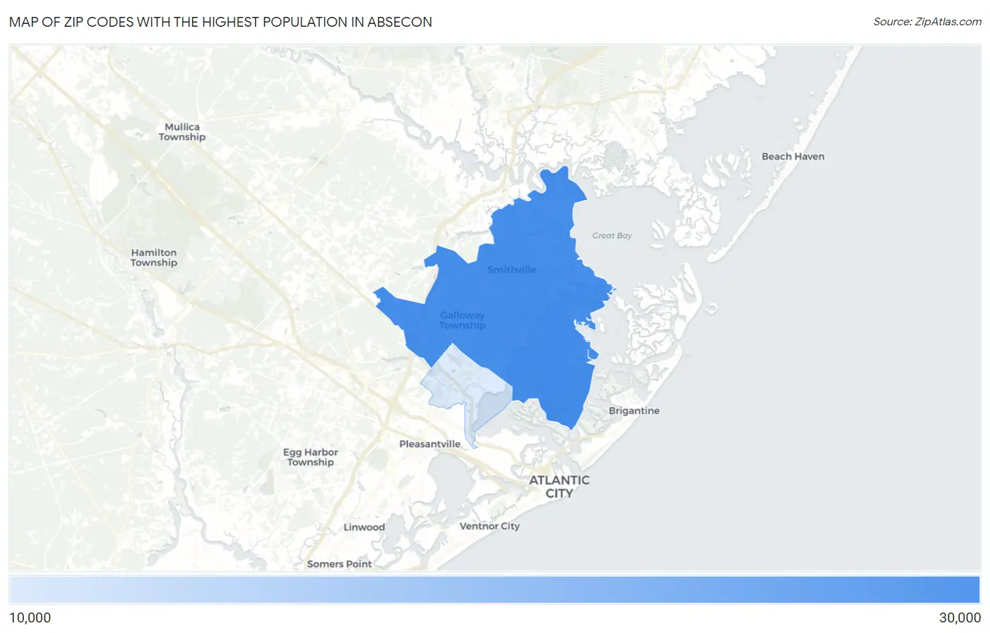 Zip Codes with the Highest Population in Absecon Map