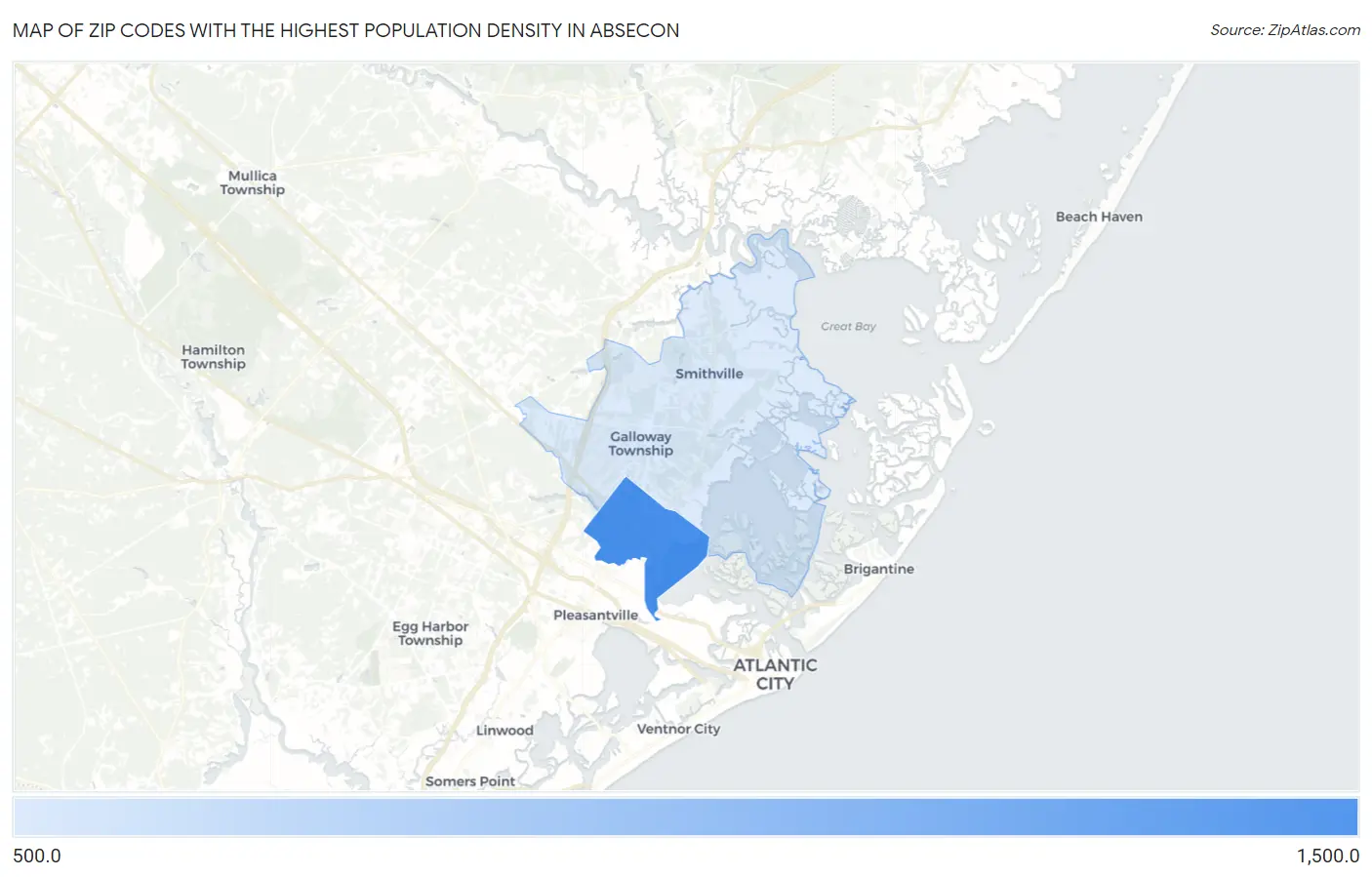 Zip Codes with the Highest Population Density in Absecon Map