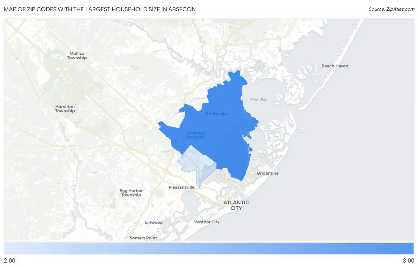 Zip Codes with the Largest Household Size in Absecon Map