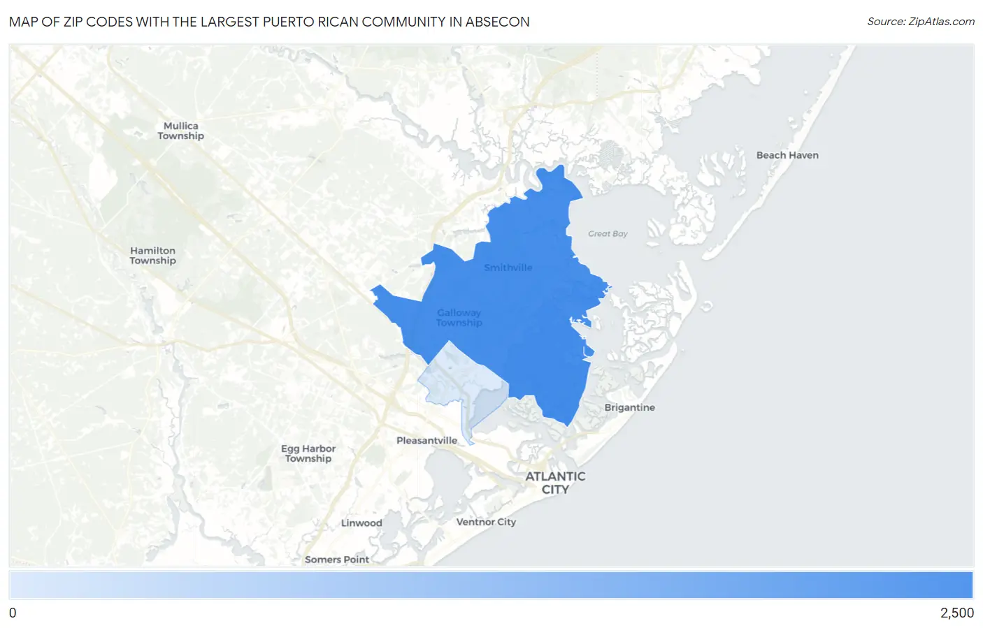 Zip Codes with the Largest Puerto Rican Community in Absecon Map