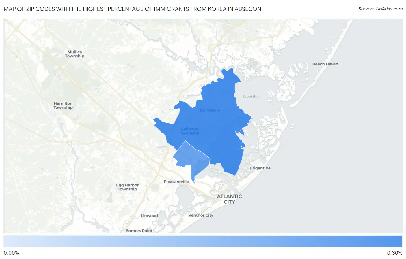 Zip Codes with the Highest Percentage of Immigrants from Korea in Absecon Map
