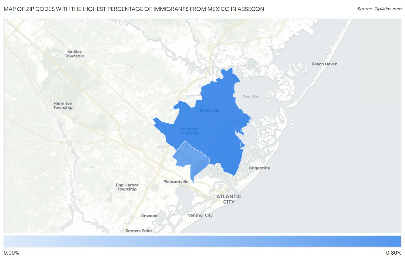 Zip Codes with the Highest Percentage of Immigrants from Mexico in Absecon Map